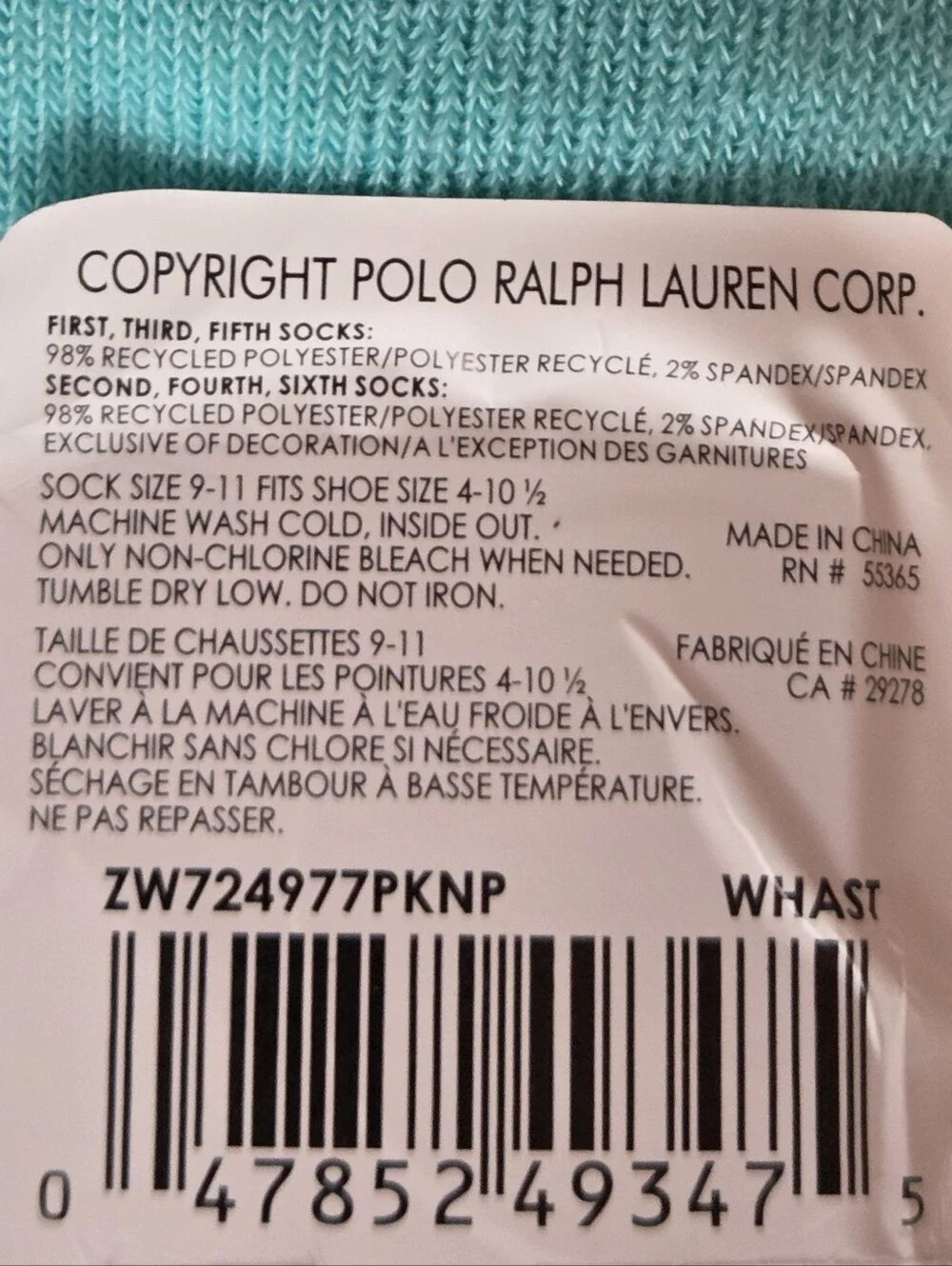 Polo by Ralph Lauren White Ankle Socks Multicolor Logo (6 Pack)